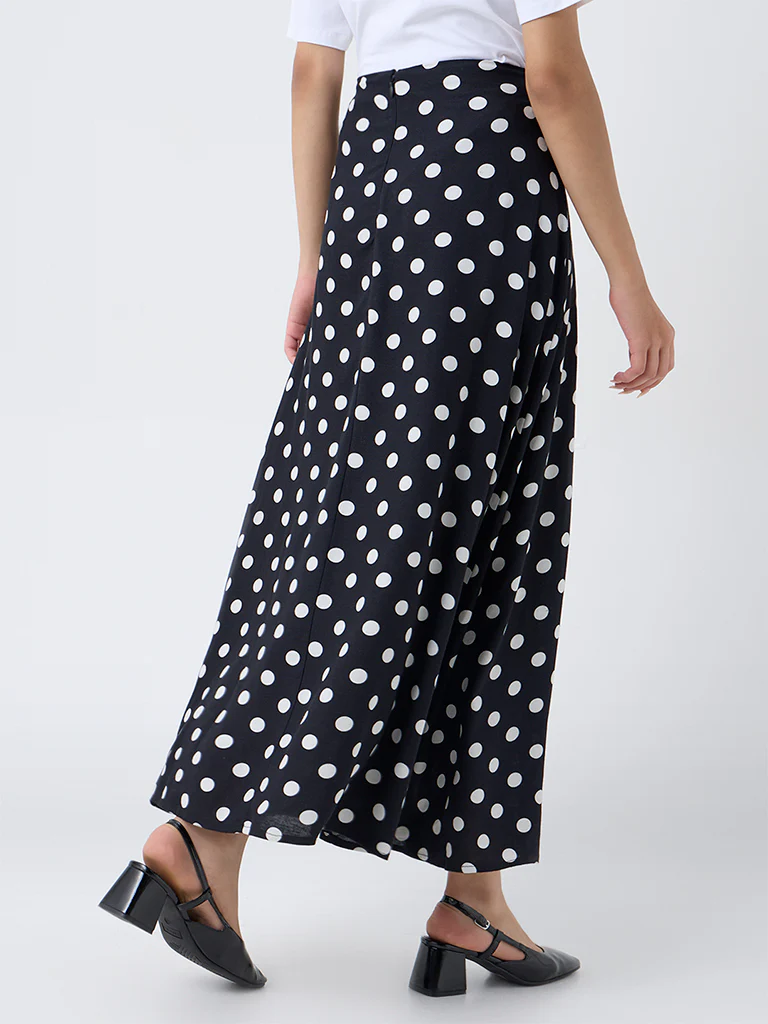 LOV Black Polka Dotted High-Rise Linen-Blend Skirt - Image 4
