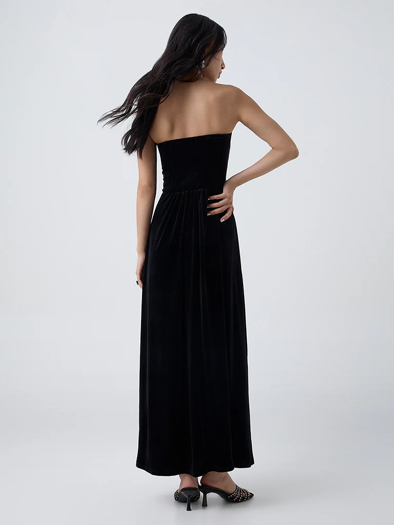 LOV Black Sequin Embellished Velvet Tube Dress - Image 4