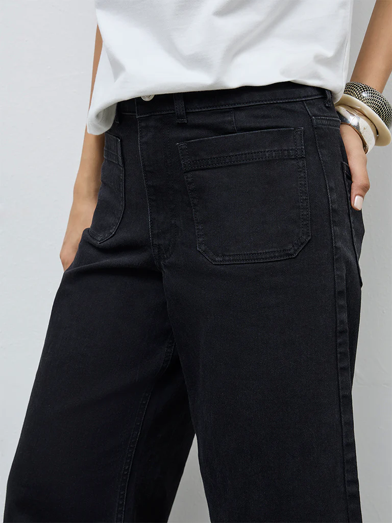 LOV Black Solid High-Rise Flared Jeans - Image 3