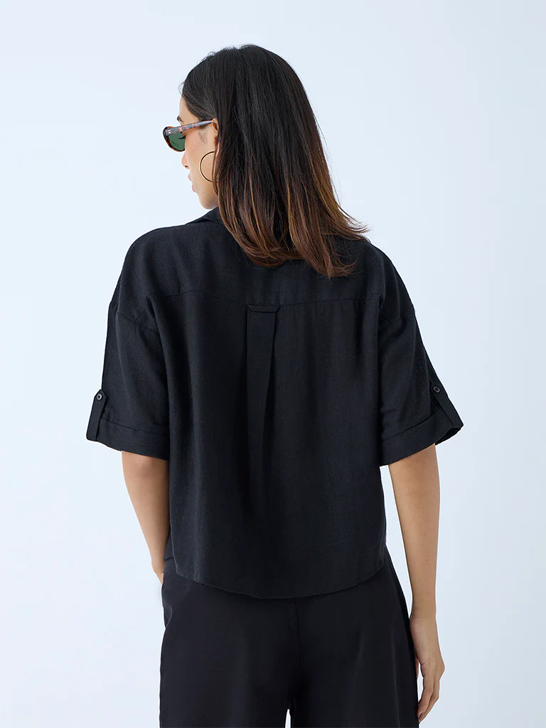 LOV Black Solid Linen Shirt - Image 4