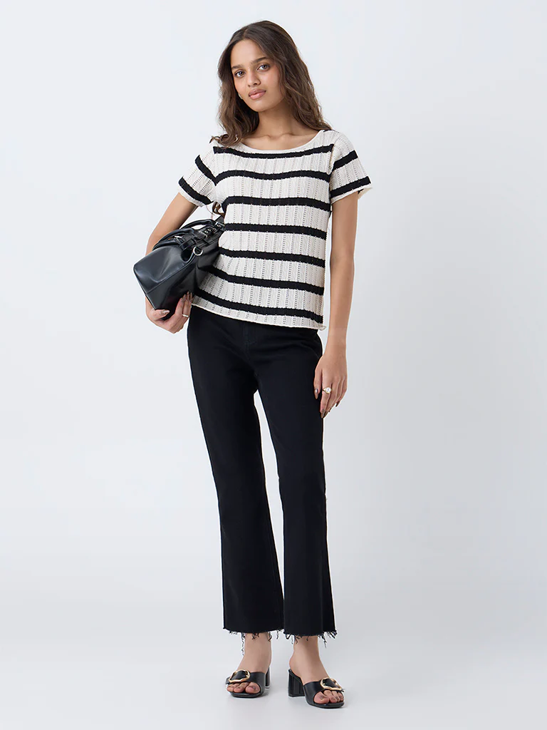 LOV Black Striped Cotton-Blend Top - Image 2