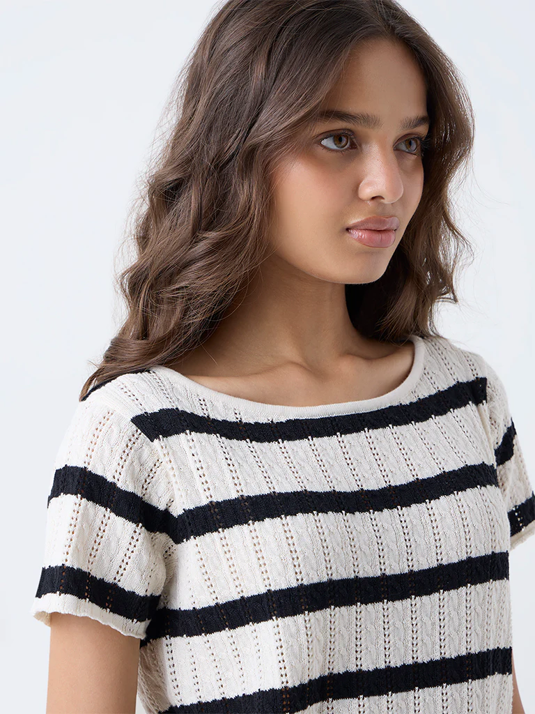 LOV Black Striped Cotton-Blend Top - Image 3