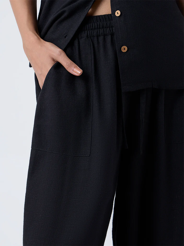 LOV Black Wide-Leg High-Rise Pants - Image 3