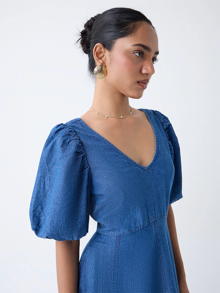LOV Blue Denim A-Line Dress - Image 3