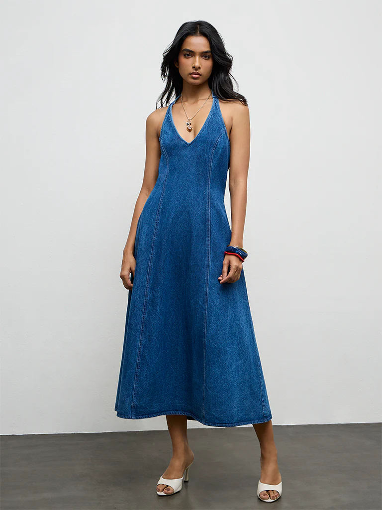 LOV Blue Denim A-Line Dress