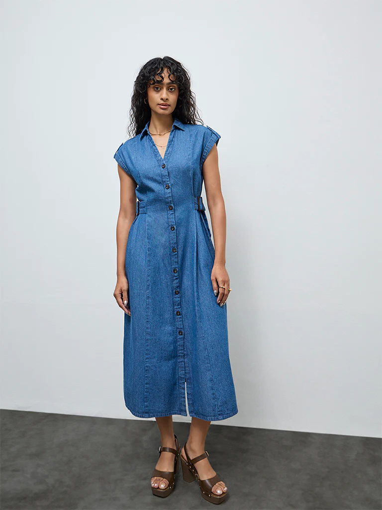 LOV Blue Denim Shirt Dress
