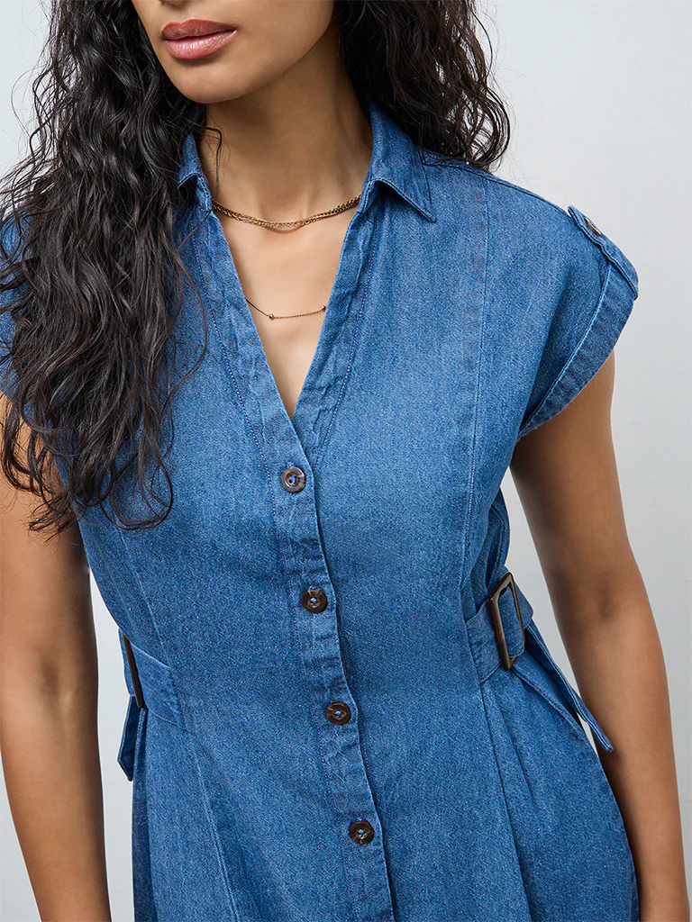 LOV Blue Denim Shirt Dress - Image 3