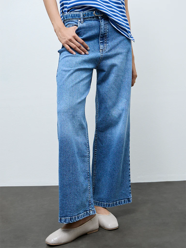 LOV Blue Faded Relaxed-Fit High-Rise Jeans with Belt - Image 2