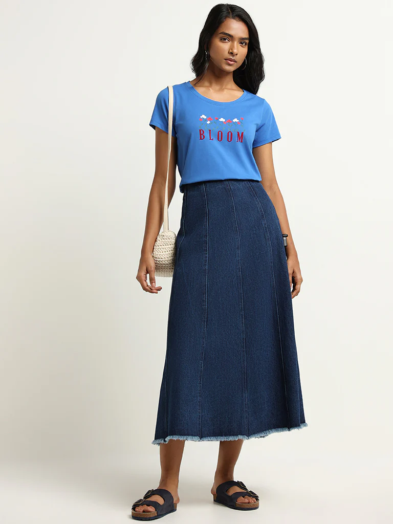 LOV Blue Graphic Print Cotton T-Shirt - Image 3