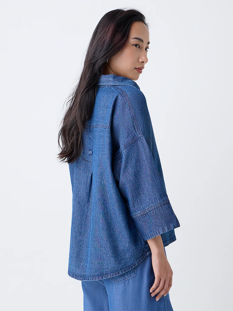 LOV Blue High-Low Denim Shirt - Image 4