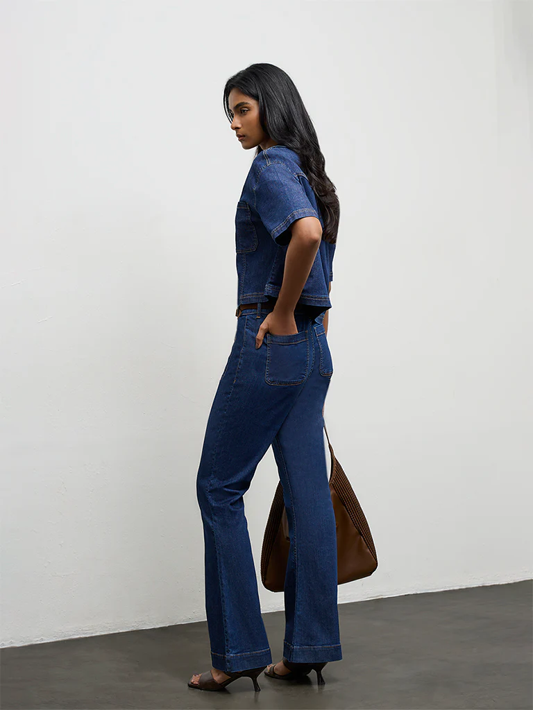 LOV Blue High-Rise Flared Jeans with Belt - Image 4