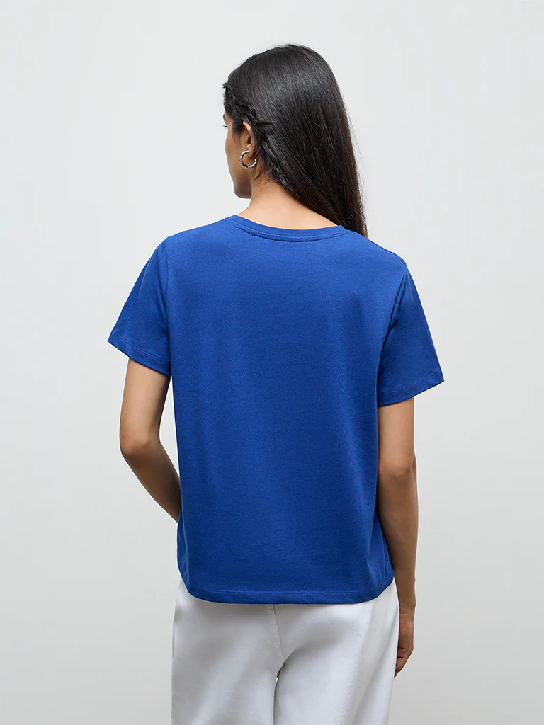 LOV Blue Printed Cotton T-Shirt - Image 4