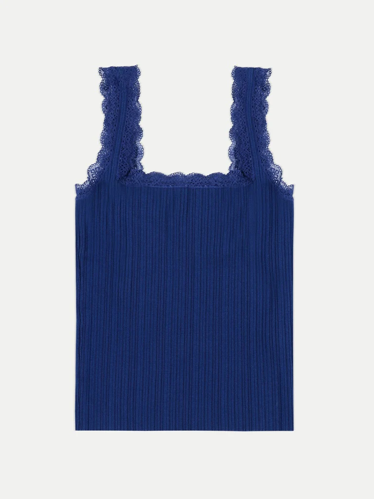 LOV Blue Ribbed Lace-Detailed Top - Image 6