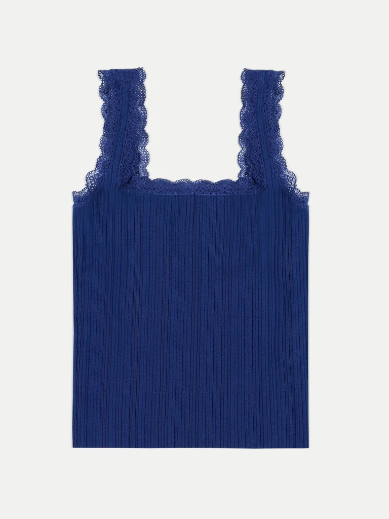 LOV Blue Ribbed Lace-Detailed Top - Image 7