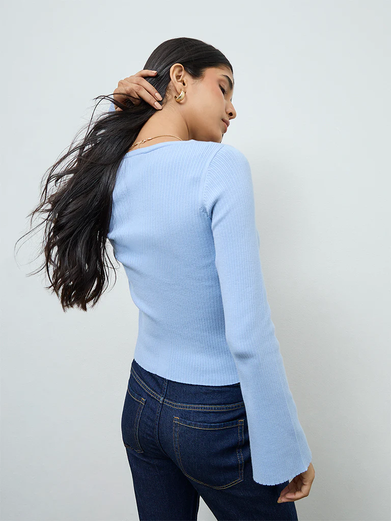 LOV Blue Ribbed-Textured Top - Image 4
