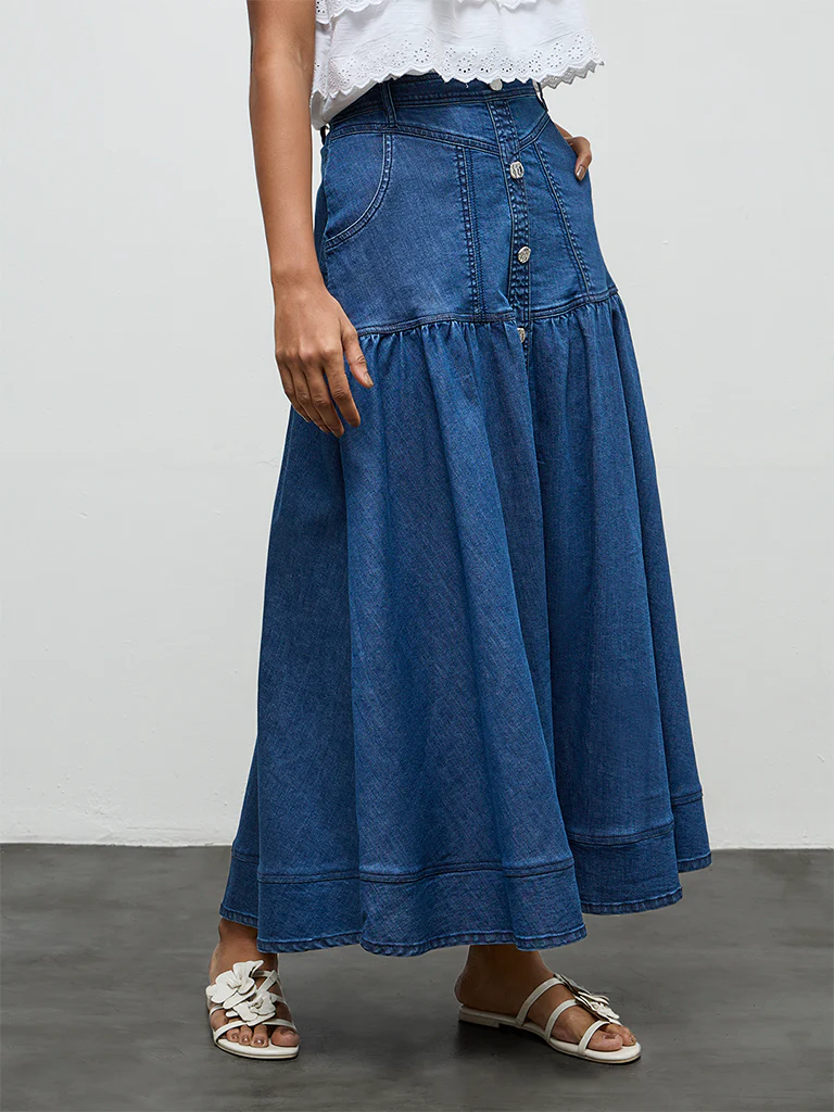 LOV Blue Solid Denim Skirt - Image 2