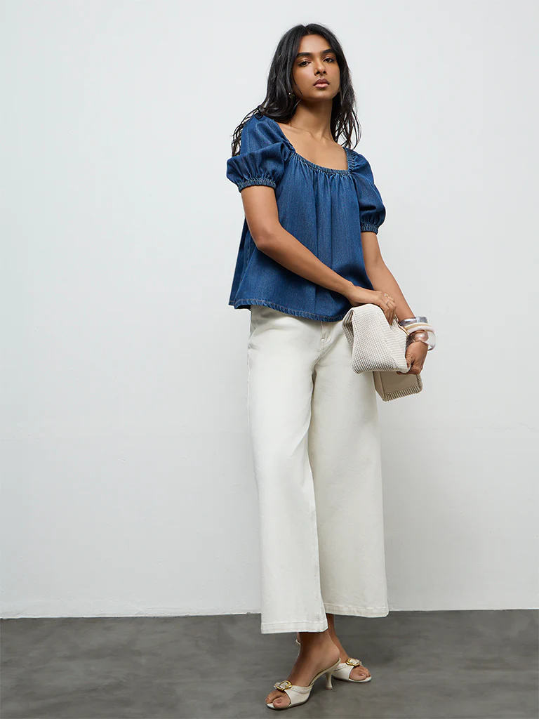 LOV Blue Solid Denim Top - Image 2