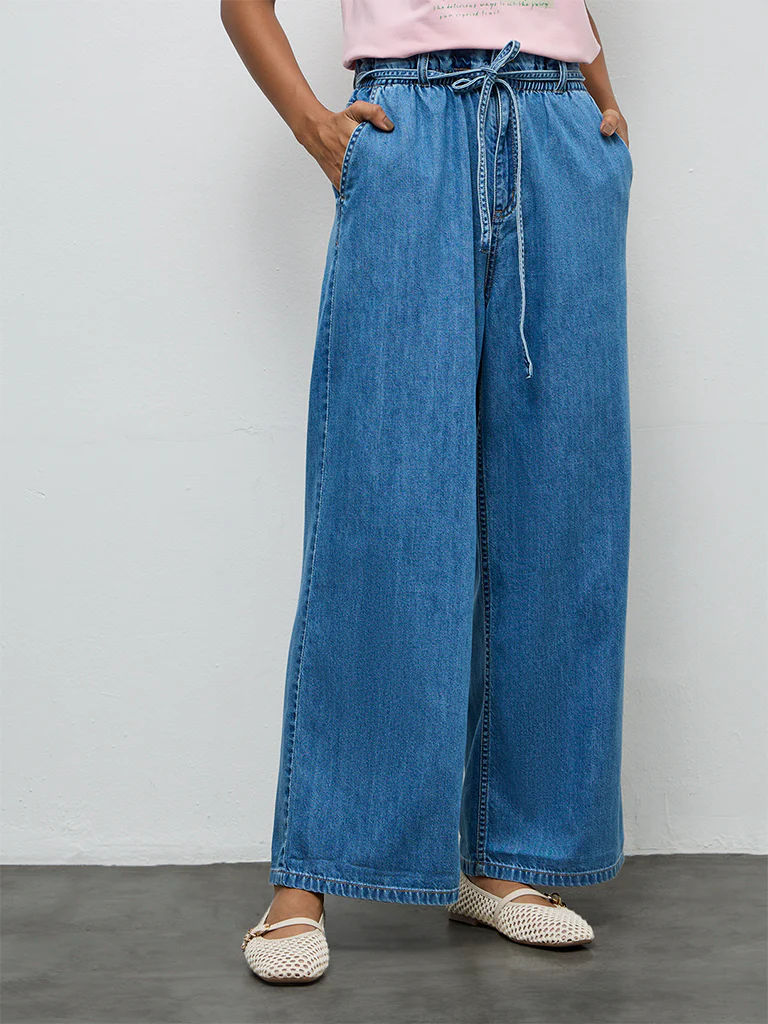 LOV Blue Solid High-Rise Jeans with Belt - Image 2