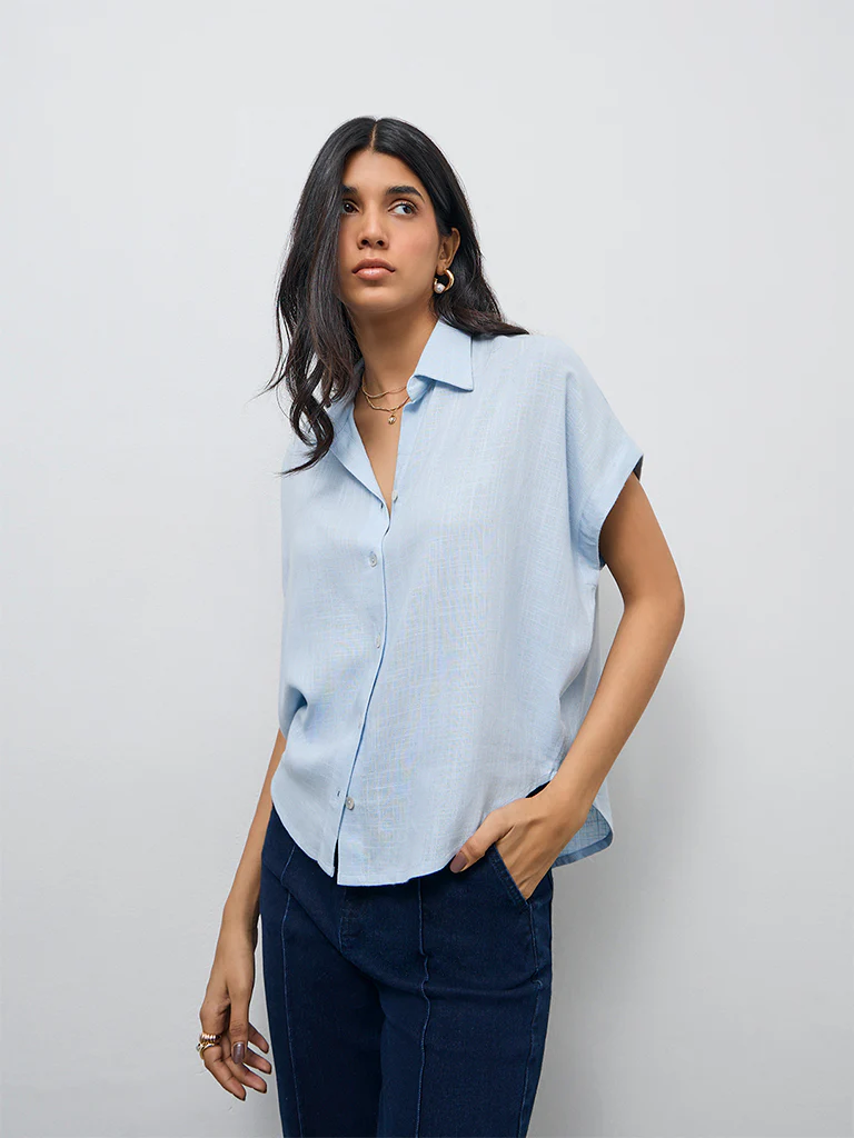 LOV Blue Solid Shirt