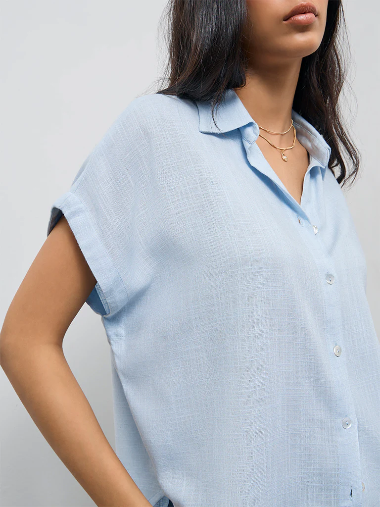 LOV Blue Solid Shirt - Image 3