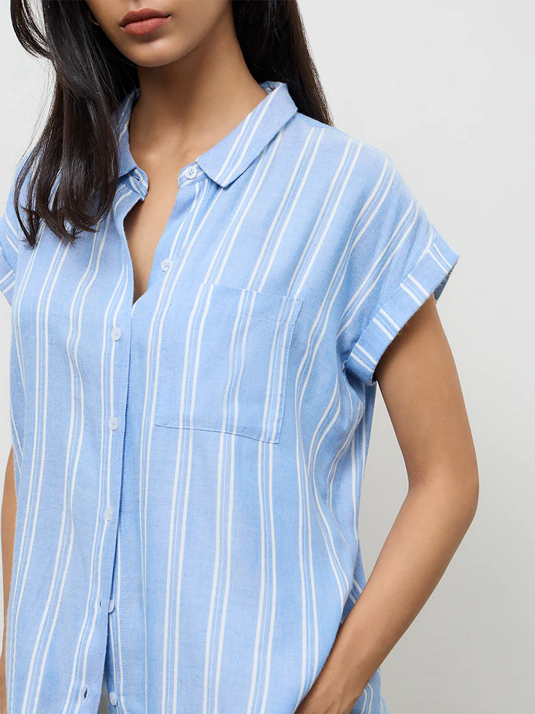 LOV Blue Striped Cotton Shirt - Image 3
