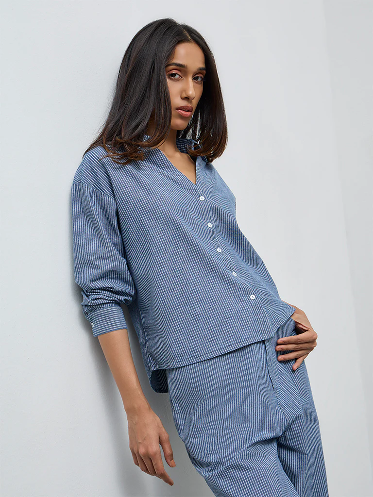 LOV Blue Striped Cotton Shirt