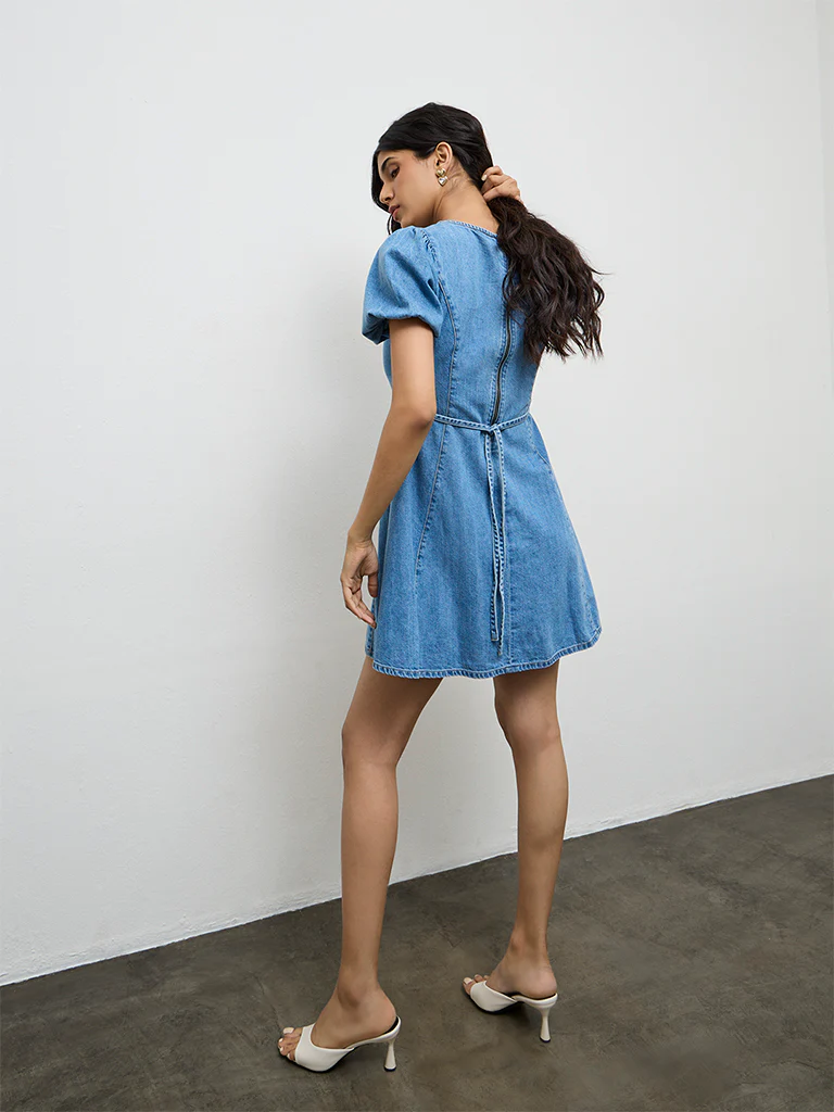 LOV Blue Washed Denim A-Line Dress - Image 4