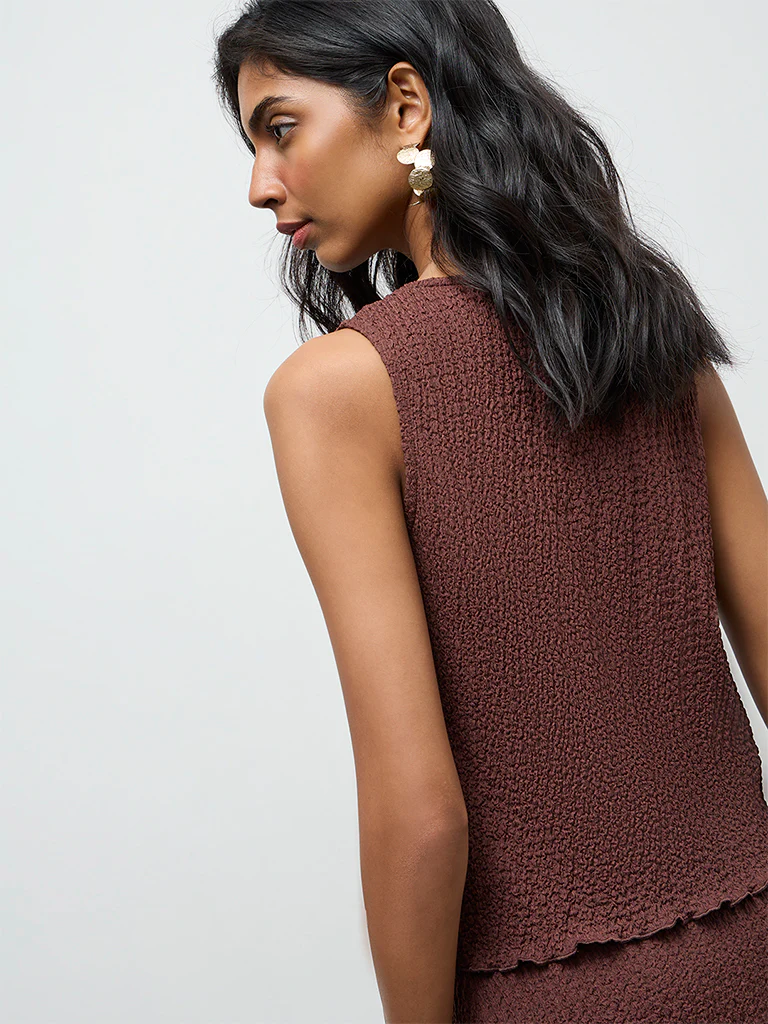 LOV Brown Crinkle-Texture Top - Image 4