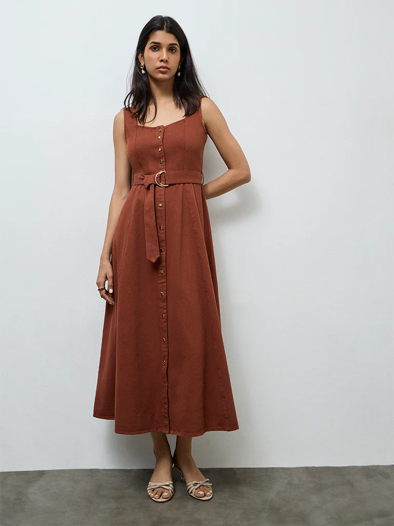 LOV Brown Denim A-Line Dress - Image 2