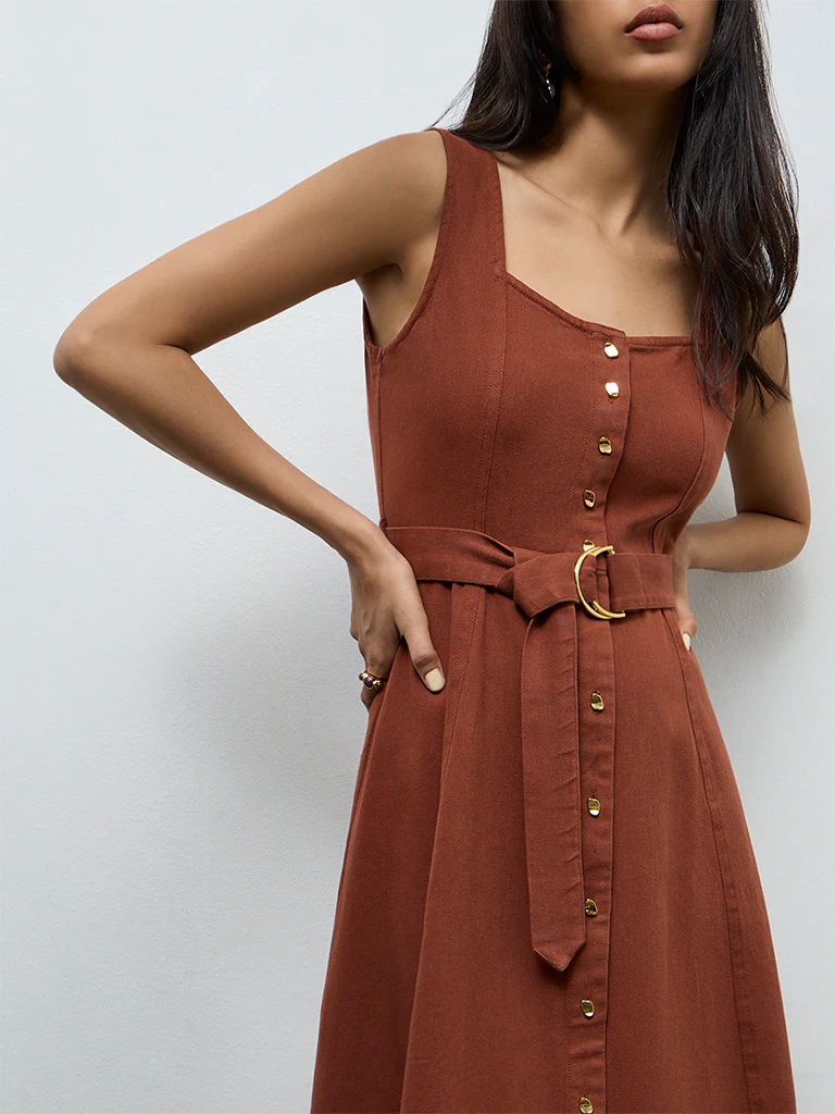 LOV Brown Denim A-Line Dress - Image 3