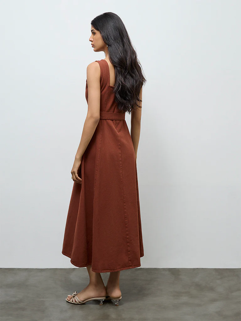 LOV Brown Denim A-Line Dress - Image 4