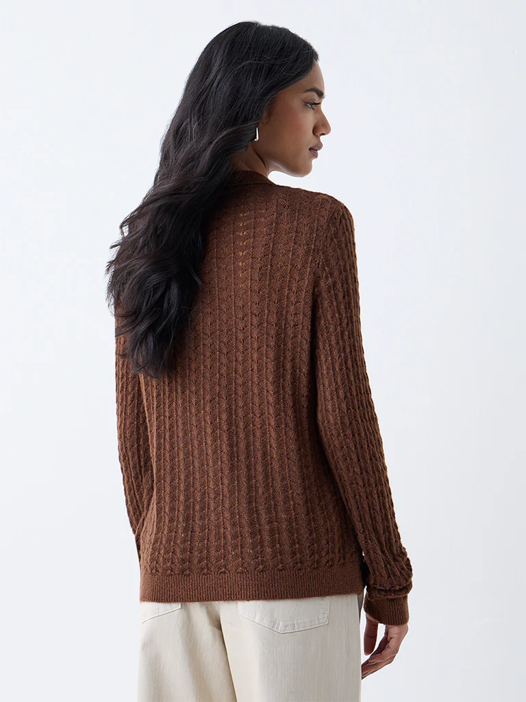 LOV Brown Knit-Textured Sweater - Image 4