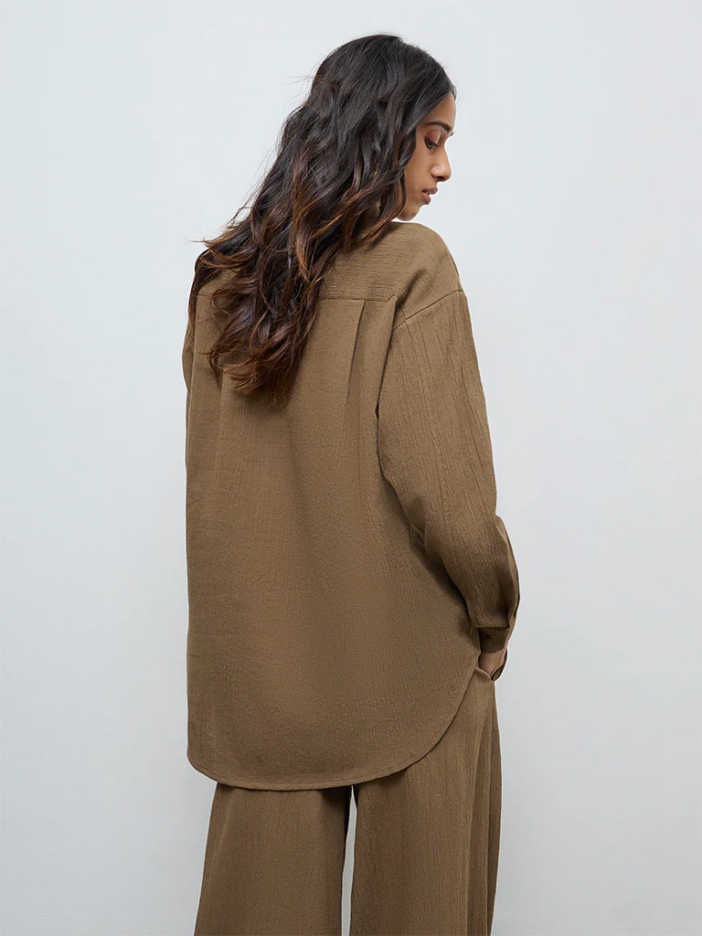 LOV Brown Self-Textured Shirt - Image 4