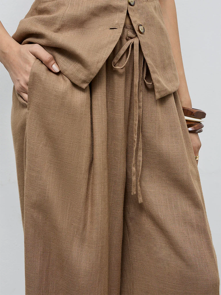 LOV Brown Solid High-Rise Cotton-Blend Pants - Image 3