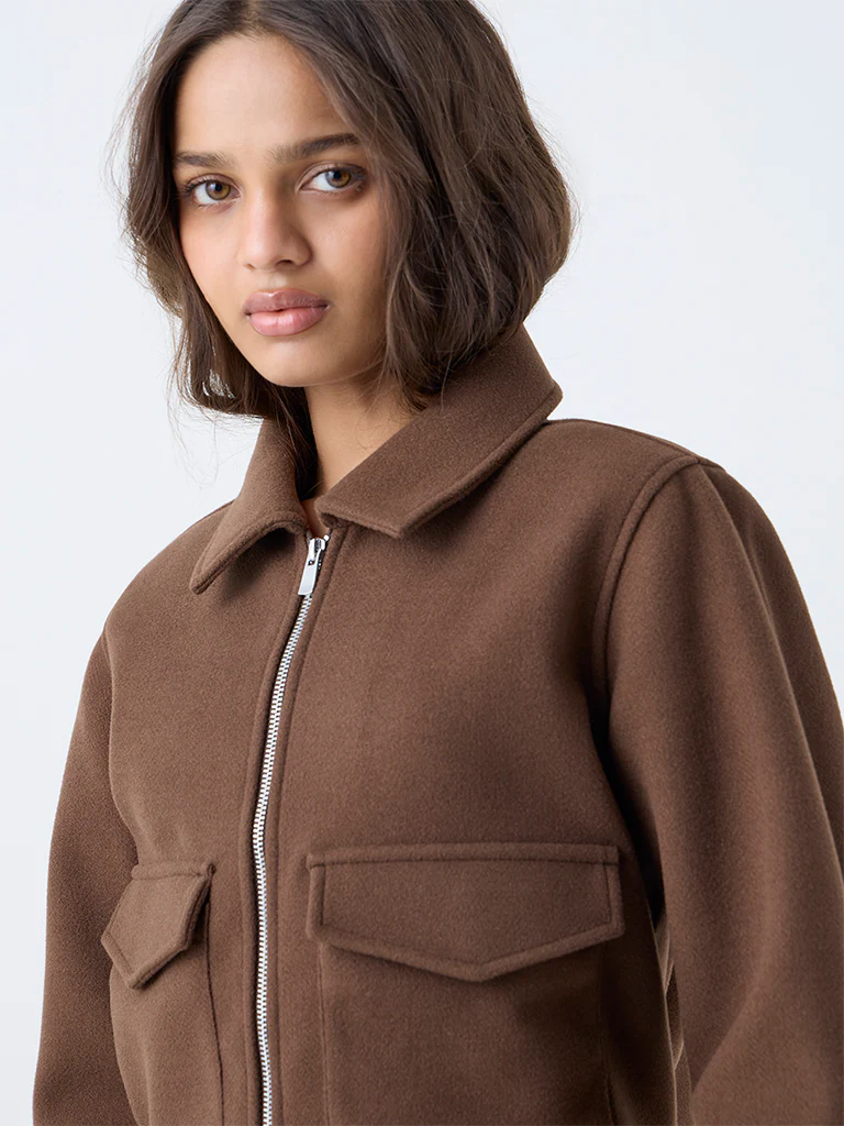 LOV Brown Solid Jacket - Image 3