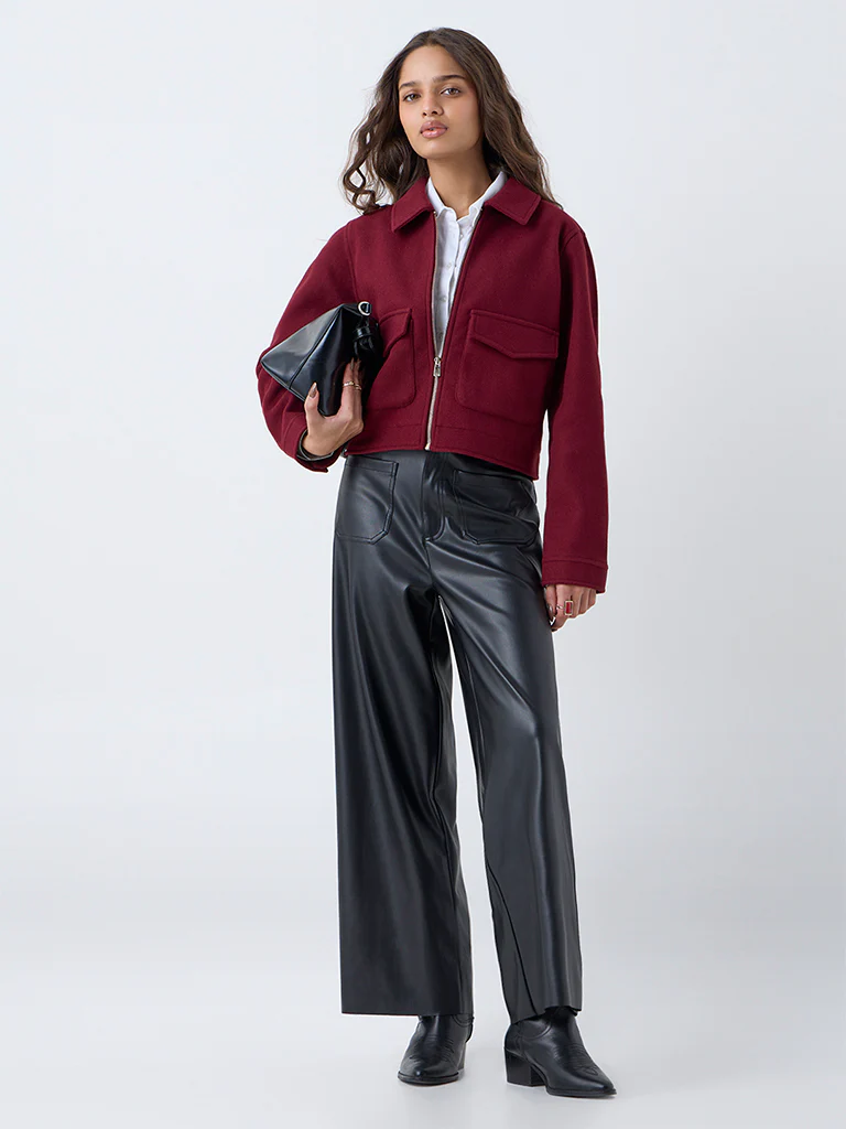 LOV Burgundy Solid Jacket - Image 2