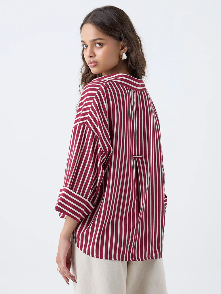 LOV Burgundy Striped Blouse - Image 4