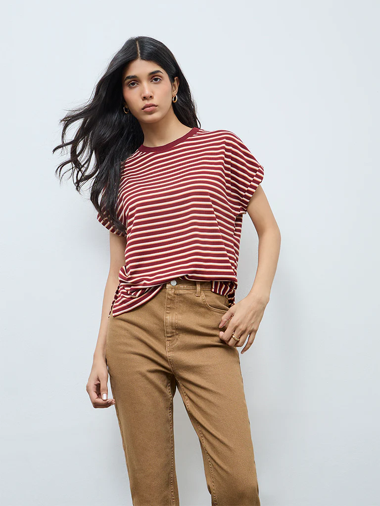 LOV Burgundy Striped T-Shirt - Image 2