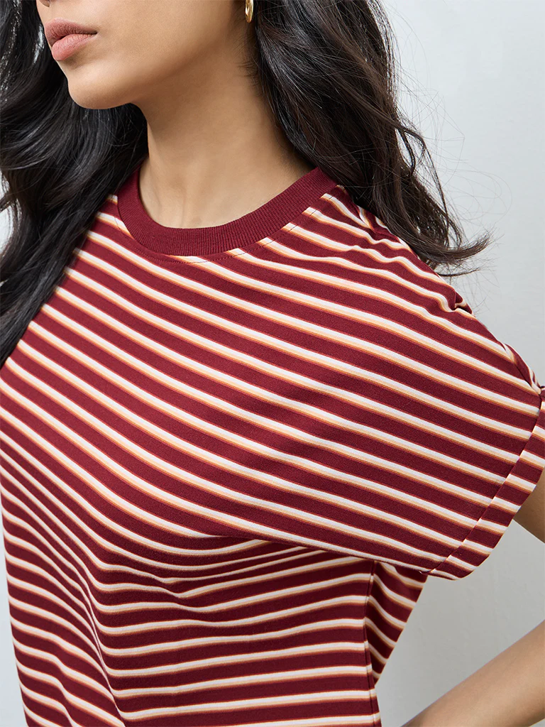 LOV Burgundy Striped T-Shirt - Image 3