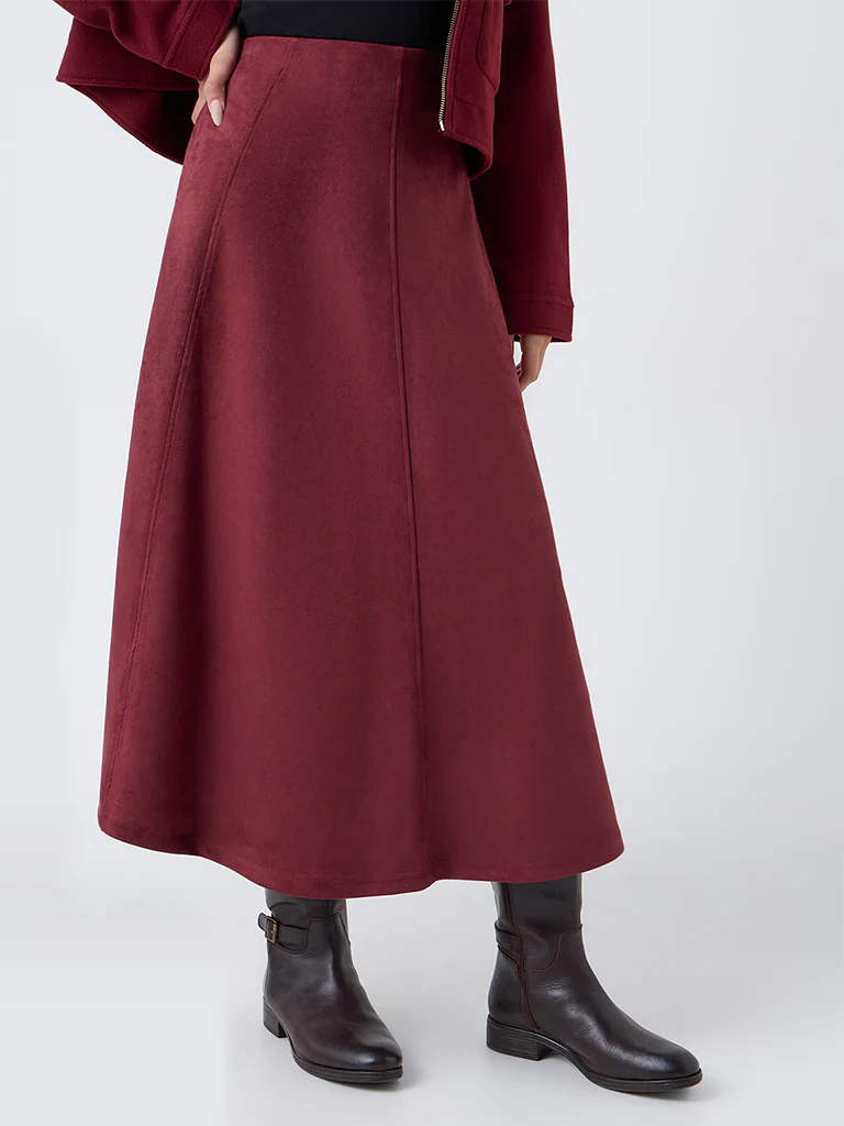 LOV Burgundy Suede A-Line Skirt - Image 2