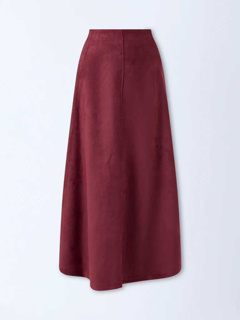 LOV Burgundy Suede A-Line Skirt - Image 5