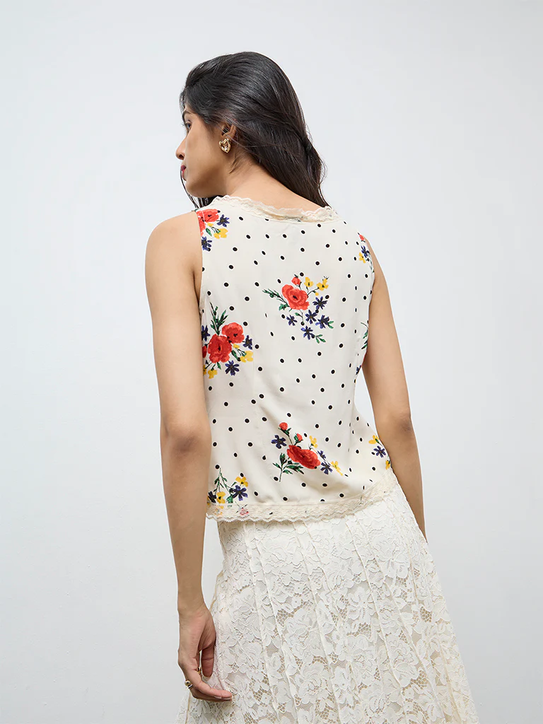 LOV Cream Floral Top - Image 4