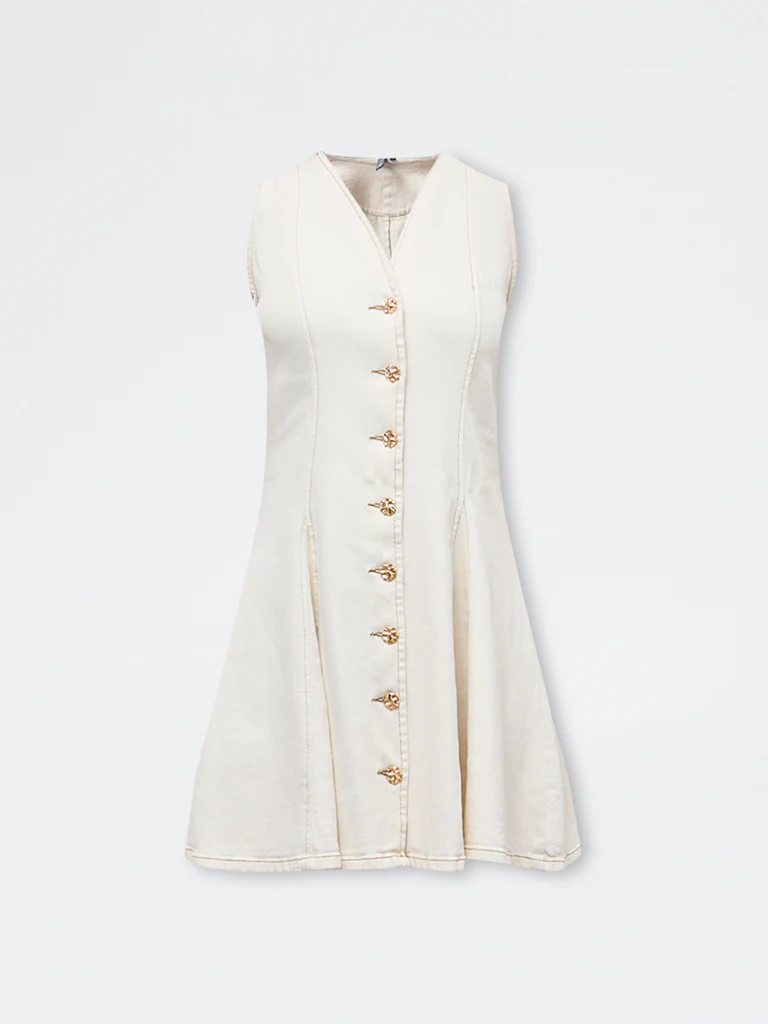 LOV Off-White Denim A-Line Dress - Image 5