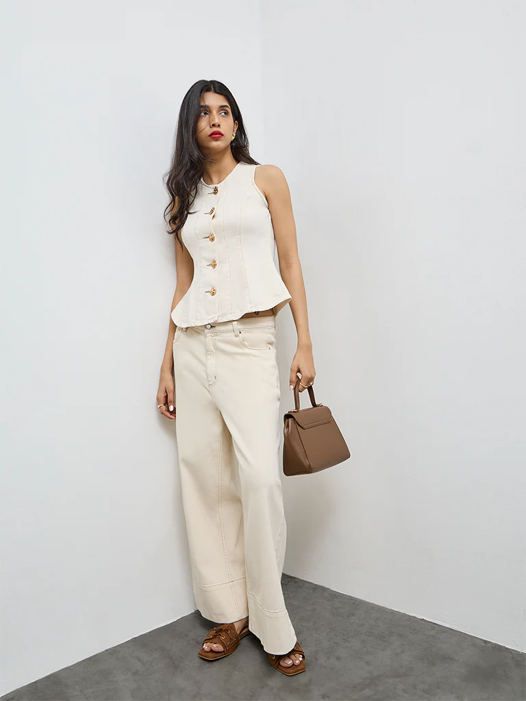 LOV Off-White Solid Denim Top - Image 2