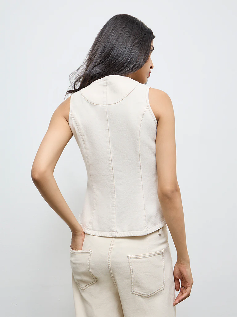 LOV Off-White Solid Denim Top - Image 4