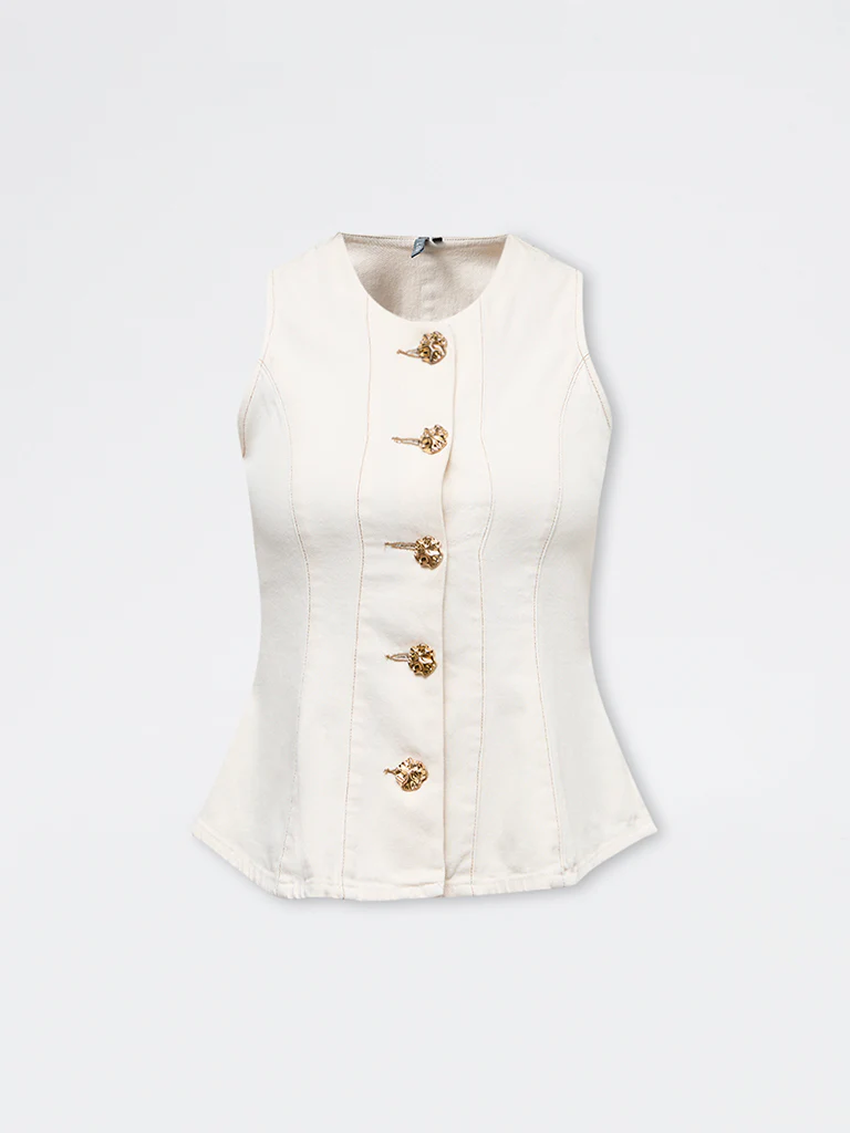 LOV Off-White Solid Denim Top - Image 5