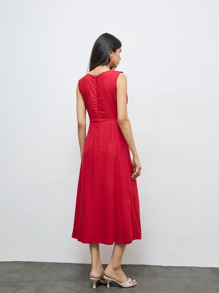LOV Red Cut-Out Detailed A-Line Dress - Image 4