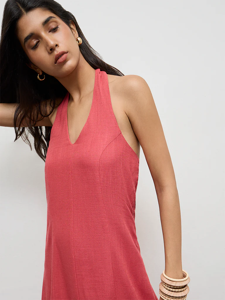 LOV Coral Halter Neck A-Line Dress - Image 3