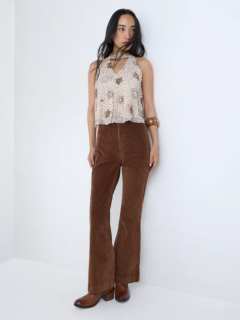 LOV Cream Embellished Halter-Neck Top - Image 2