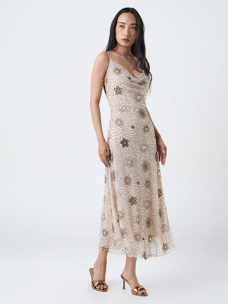 LOV Cream Embellished Party Dress - Image 2